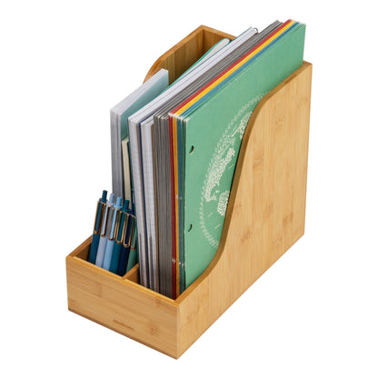 Mind Reader Vertical File Storage, Desktop Organizer, Magazine Holder, Office, Bamboo, 6"L x 11"W x 10"H, Brown