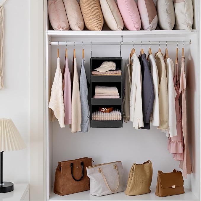 GRANNY SAYS 3-Shelf Hanging Closet Organizer, Collapsible Closet Hanging Shelves