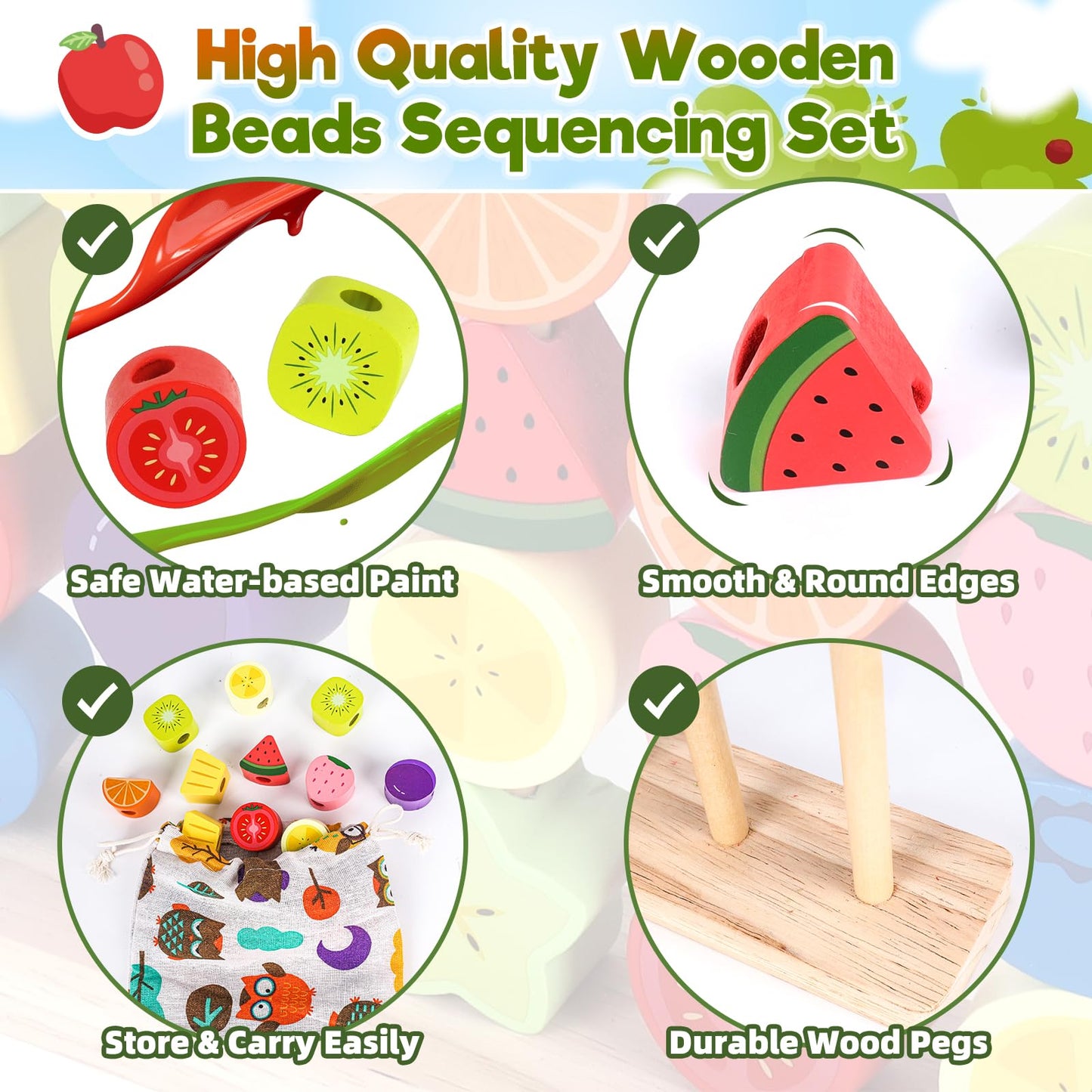 Montessori Wooden Beads Stacking Toys: 2 3 4 Year Old Boys Girls Birthday Gifts - Toddler Sequence Game & Sorting Blocks & Lacing & Matching Shape - Preschool Learning Activities for 2-5 Years Kids