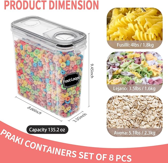 PRAKI Cereal Containers Storage Set, Cereal Dispensers