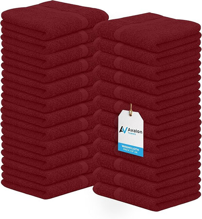 Avalon Towels Cotton Washcloths 24-Pack – 12 x 12 Inch Red Super Soft &