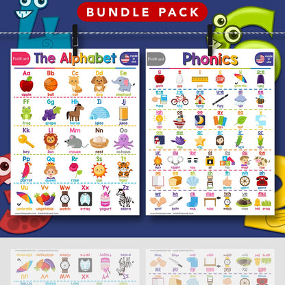 Advanced Bundle – 6 Educational Posters – Classroom and Homeschool Learning Chart Decorations and School Supplies Materials, Preschool to Grade 3 | Printed on Durable, Glossy Cardstock | 8.5" x 11"