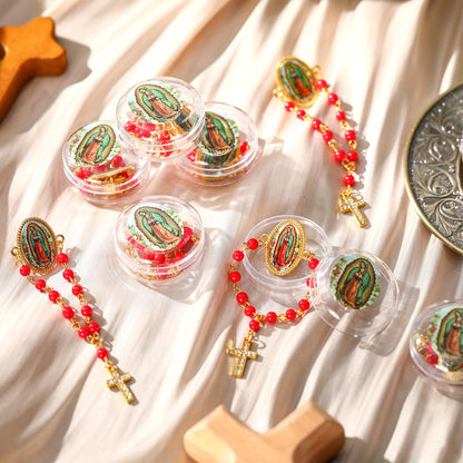 Landical 12 Pcs Our Lady of Guadalupe Rosary Lapel Pin Baptism Favor for Guests First Communion Gift Religious Catholic Pin Christian Event Funeral Memorial Favors(Red)