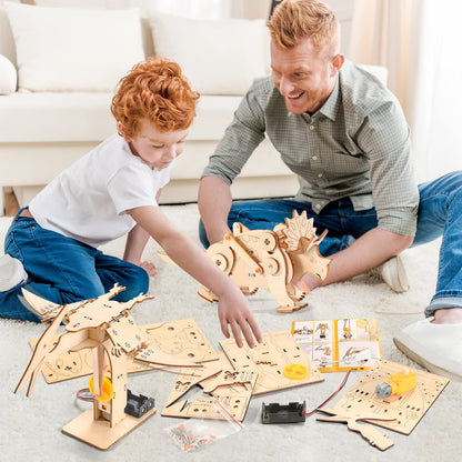 Dinosaur STEM Kits for Kids Ages 8-10-12, 4 in 1 Wood Building Toys for Boys Age 8-12, Build It Yourself Woodworking Kit, DIY 3D Wooden Puzzles Model Science Crafts for Kids, Stem Projects