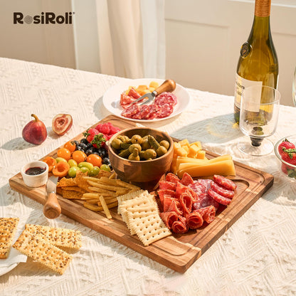 RosiRoli Acacia Wood Cake Stand with Lid, 2-in-1 Rectangular Charcuterie Board & Dessert Display with Shatterproof Acrylic Dome Cover, Serving Platter for Outdoor Entertaining, Wedding Receptions