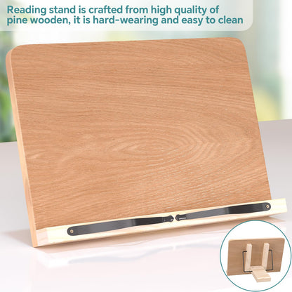 Book Stand for Reading,8 Adjustable Height Holder Tray with Page Clips for Textbook/Cookbook/Music Scores/Tablet/,Lightweight Reading Hands Free Desktop Document Book Mount,Bamboo Holder-Oak Brown