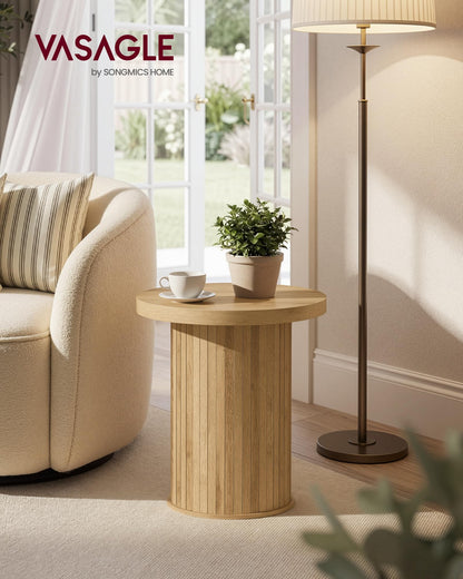 VASAGLE Round Side Table, Tambour End Table, Mid Century Modern Nightstand, Easy Assembly, for Small Spaces, Living Room, Bedroom, Home Office, 17.7 x 19.7 Inches, Natural Brown ULET295K101