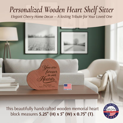 LifeSong Milestones Sympathy Gift Personalized Engraved Wooden Heart Block Shelf Sitter Memorial Bereavement Gifts Personalized Memorial Gifts for Loss of Loved One Celebration of Life Decorations - Cherry