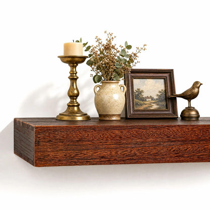 SAUMONIERES Fireplace Mantel Shelves 48 Inch Solid Wood Wall Mounted Long Floating Shelf Hollow, Brown