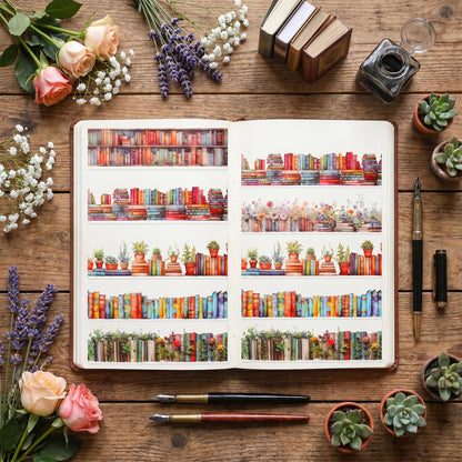 6 Rolls Book-Themed PET Tape, PET Tape Stickers for Journaling, Library and Nature-Inspired Floral washi Stickers Book Journal Supplies for DIY Crafts, Gift Wrapping, Scrapbooking and Journaling