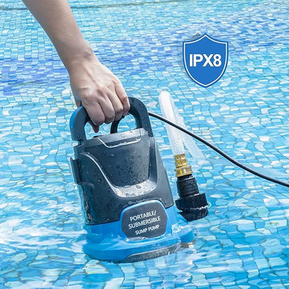 Sump Pump Submersible 1HP 3700GPH Utility Water Pump Portable Transfer Electric Water Sump Pumps with 8 Accessories for Swimming Pool Draining Hot Tub Pond Basement