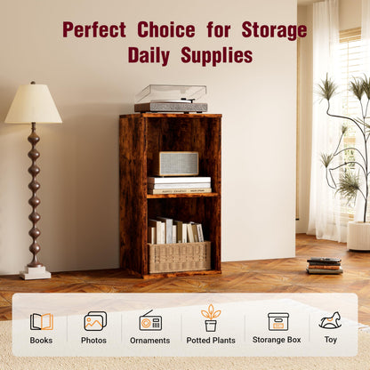 Nestwise Book Shelf, Wooden Cube Storage Organizer with 11" Open Cubes, Stackable Bookcase for Room Divider Storage, Bookshelf for Living Room, Bedroom, Office (Indonesian Antique Oak, 2-Cube)