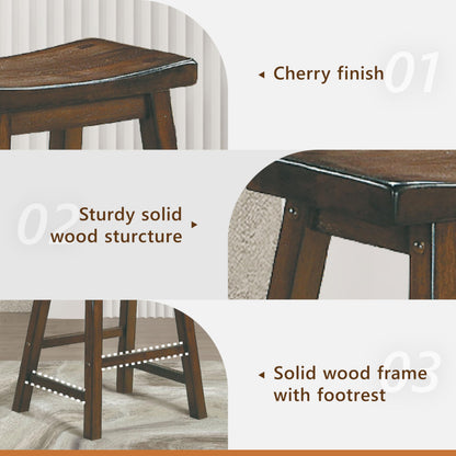 Lexicon Saddleback Solid Wood Kitchen Height Stool Set of 2 - Saddle Kitchen Stool Dining Height Stools for Dining, Armless Chair Seating Options, Perfect Casual Entertaining Spaces Cherry