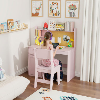 FTZxHKLX Kids Study Desk with Chair, Children Study Table and Chairs for 5-12 Years Old, Wooden Kids Desk and Chair Set with Hutch and Storage Cabinet for Bedroom, Study Room, Pink
