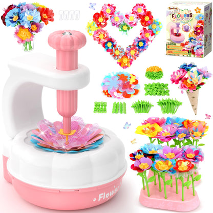 PERRYHOME Fabric Flower Bouquets Toys, 300+ Pcs Birthday Gift Activity Kit, 2 Gameplays STEM Craft for Kids, Reusable DIY Bouquets Maker Mothers Day Gifts for 3 4 5 6 7 8 Years Toddler Girl Gift