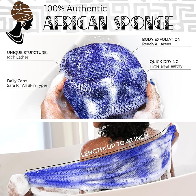 Loofah Sponge African Net Authentic - 2 Pieces Real African Exfoliating Sponge with Knots - African Net Wash Cloths for Body Scrubber Exfoliator Purple & Pink - Back Scrub for Shower Bath Accessories