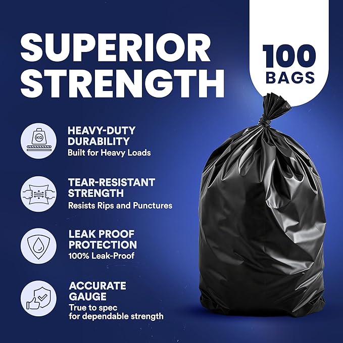 Plasticplace 55-60 Gallon Trash Bags │ 1.5 Mil │ Black Heavy Duty Garbage Can