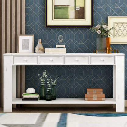 Merax Wood Narrow Console Table for Entryway Hallway Front Door Sidetable with Drawers and Bottom Shelf Antique White