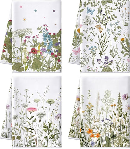 Bencailor 4 Pcs Wild Flower Kitchen Towels Wildflower Floral Hand Dish Towels