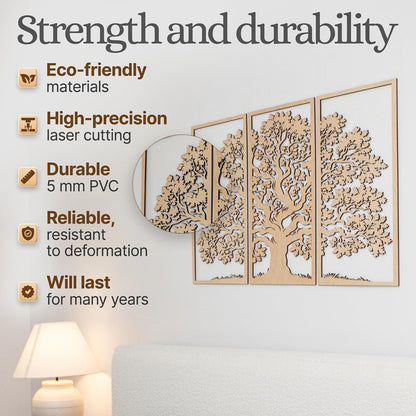 Tree of Life 3-Panel Wooden Wall Art – Baltic Birch Hanging Decor, Rustic Home & Living
