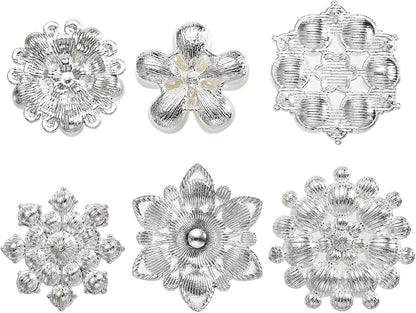 Frcctre 30 Pack Pearl Rhinestone Buttons, 6 Styles Embellishments Button Faux Pearl Button, Flat Back Flower Crystal Buttons for DIY Craft Jewelry Making Wedding Bridal Bouquet Party Home Decoration