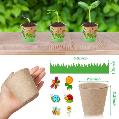Gueevin 50 Pack Garden Paper Pot Craft Kit Flower Plant Spring Craft Including Peat Plant Pots Adhesive Foam Stickers Pot Stickers EVA Grass for DIY Flower Planting Growing