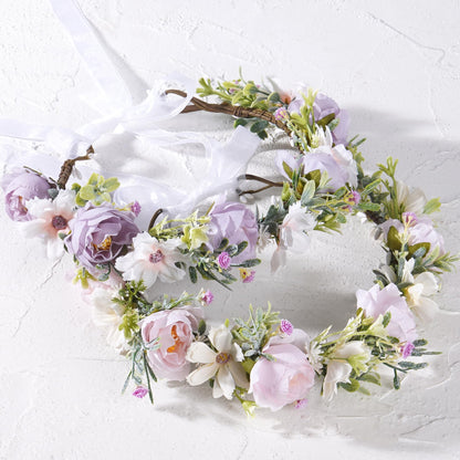 KorViSHOW Fairy Flower Crown Headband, Artificial Purple Rose Floral Headpiece, Boho Bridal Flower Headbands for Women Girls Renaissance Cosplay Wedding Birthday Party Hair Accessories