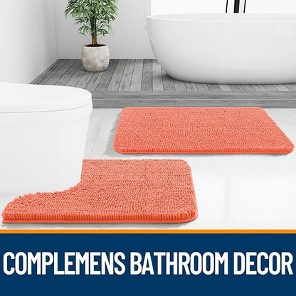 OLANLY Bathroom Runner Rugs 59x24, Extra Soft Absorbent Chenille Bath Rugs, Rubber Backing Quick Dry, Machine Washable Long Bath Mats for Bathroom Floor, Tub and Shower, Home Decor Accessories, Coral