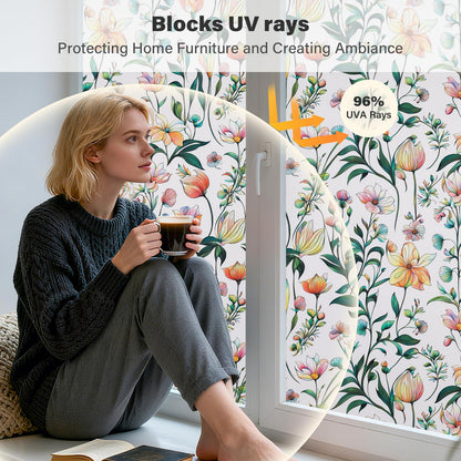 Donox Window Privacy Film, Frosted Stained Glass Window Films, Static Cling Non-Adhesive Decorative Windows Sticker for Front Door Bathroom, Heat Control Anti UV(35.4 x 157.4 inches)