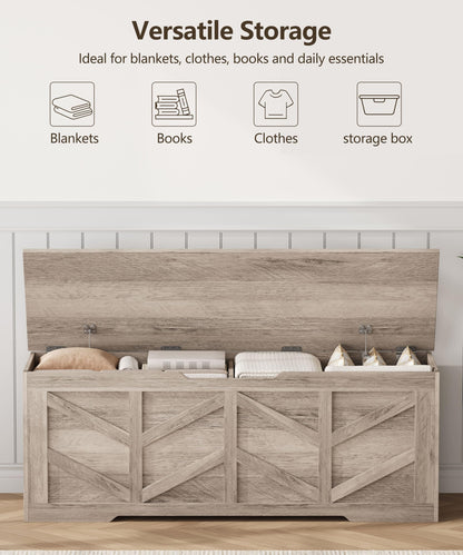 Zeibospri 51.2" Storage Chest, Extra Large Storage Bench with 2 Safety Hinges, Storage Trunk Supports 330 lb, Wooden Blanket Storage for Bedroom, livingroom, entryway, Greige