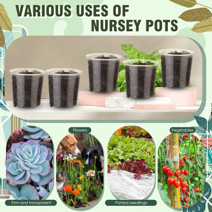 Baderke 150 Pcs Small Clear Nursery Pots for Plants Round for Seeds Starter Pots Mini Clear Plastic Plant Pots with Drainage Holes Transparent Seeds Germination for Plant Propagation (3.5 Inch)