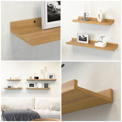 Boswillon Floating Shelves Set of 2, Modern Wall Shelves with Lip, Display Picture Ledge for Bedroom, Living Room, Bathroom, Kitchen - Oak