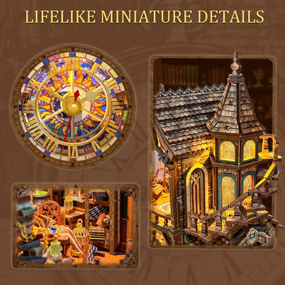 LORENOOK Magic Clock Tower Book Nook, Miniature Building Kit with LED Light