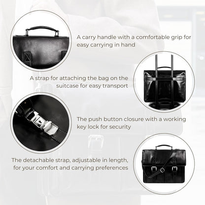 Time Resistance Leather Briefcase for Men Handcrafted in Italy Full Grain Messenger Bag for Laptop