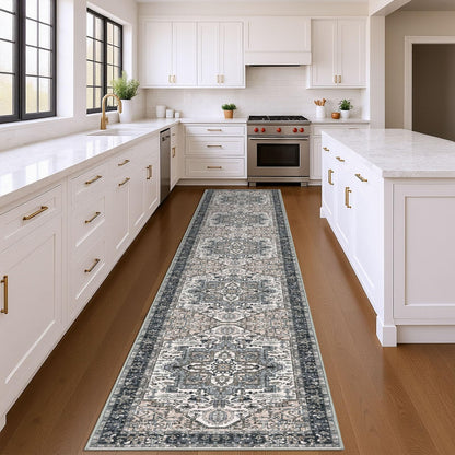 KOZYFLY Runners for Hallways 3x14 Ft Extra Long Washable Faux Wool Stair Thin Runner Rug Printed Hallway Carpet for Entryway Bedroom Stairs Kitchen Floor Accent, Black/Taupe/Beige