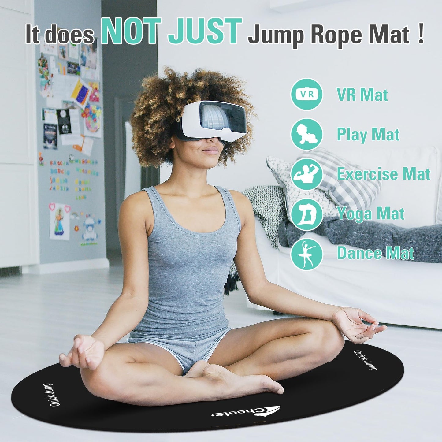 Jump Rope Mat Large Rubber Exercise Mat Workout Mats for Home Gym Flooring Non-Slip Oval Design for Floor & Rope Protection