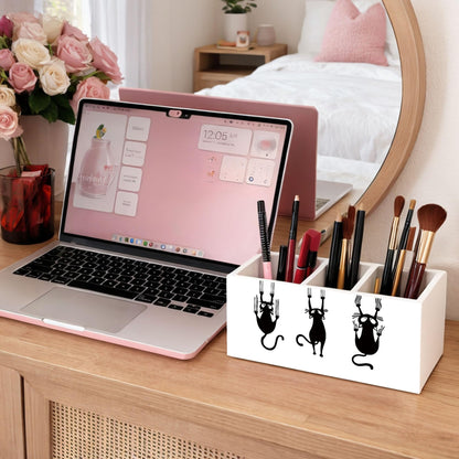 GGED Funny Cat Pencil Holder, Wooden Desk Organizer with Cartoon Cats Climbing, Pen and Pencil Storage, Office and Study Desk Accessories