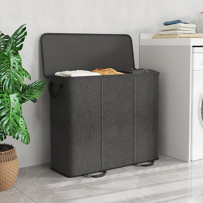 Lifewit Triple Laundry Hamper with Lid and Removable Laundry Bags, Large Collapsible 3 Dividers Dirty Clothes Basket with Handles for Bedroom Laundry Room Closet Bathroom College, 185L Black