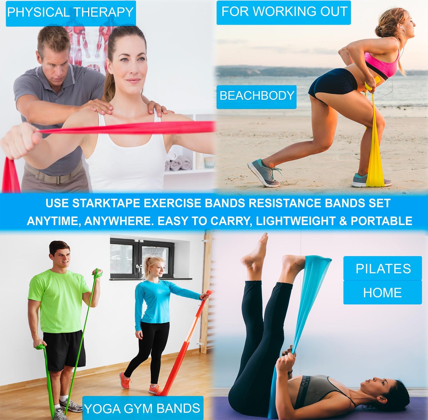 Starktape Resistance Bands 8 Yard Professional Roll. Non-Latex Elastic Exercise Fitness Band for Upper & Lower Body, Physical Therapy, Pilates, Rehab, Yoga, Pilates, Home Workout. Extra Light Yellow