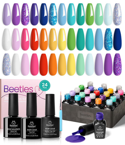 beetles Gel Polish 44pcs Fall Gel Nail Polish Set 36 Colors Brown Burgundy Red Blue Purple Orange Green Black Nude White with Base Top Coat UV LED Needed Salon DIY at Home Gift for Women Colorful Muse