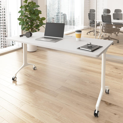 Bush Business Furniture 60-inch Rolling Rectangle Conference Room Table, Modular Training Table with Wheels for Meetings and Classrooms, Commercial Office Furniture, Synergy Collection, White