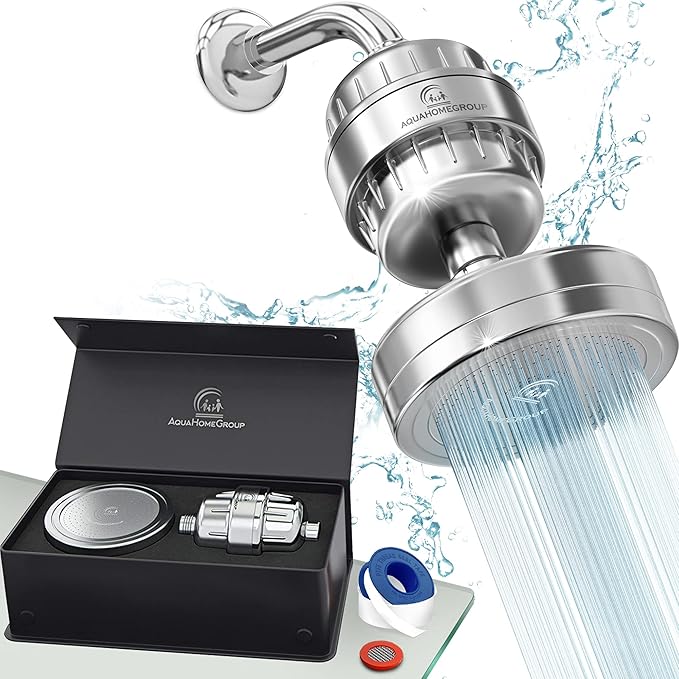 AquaHomeGroup - Filtered Shower Head & 20 Stage Shower Filter - Standard - Chrome