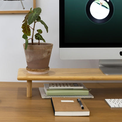 ROCDEER Bamboo Dual Monitor Stand Riser with Underneath Storage, Ergonomic Desk Shelf Supports PC Computer Monitor, Printer, TV for Home, Office, Natural