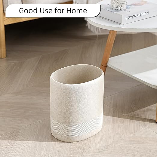 Trash Can, 1.6 Gallon Small Bathroom Trash Can, Simple Oval Stone Look Garbage Bin, Decorative Waste Basket for Kitchen Office, Home Decor, Bedroom, Living Room (Beige)