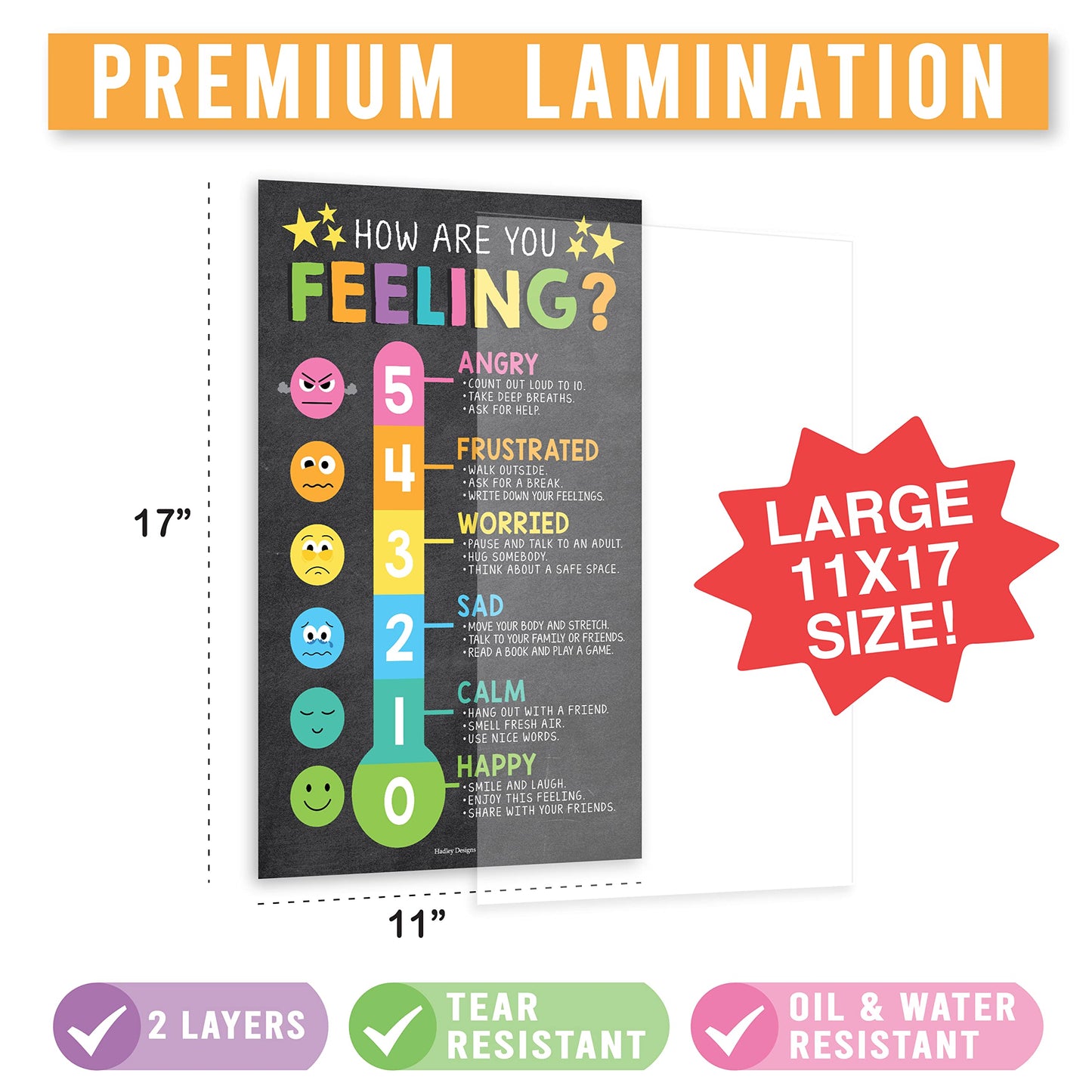 Hadley Designs 8 Calming Corner Posters for Classroom Must Haves -Calm Down Corner Supplies with Emotion Chart,School Counselor Mental Health Poster,Feelings Chart For Kids, Chalkboard Classroom Decor