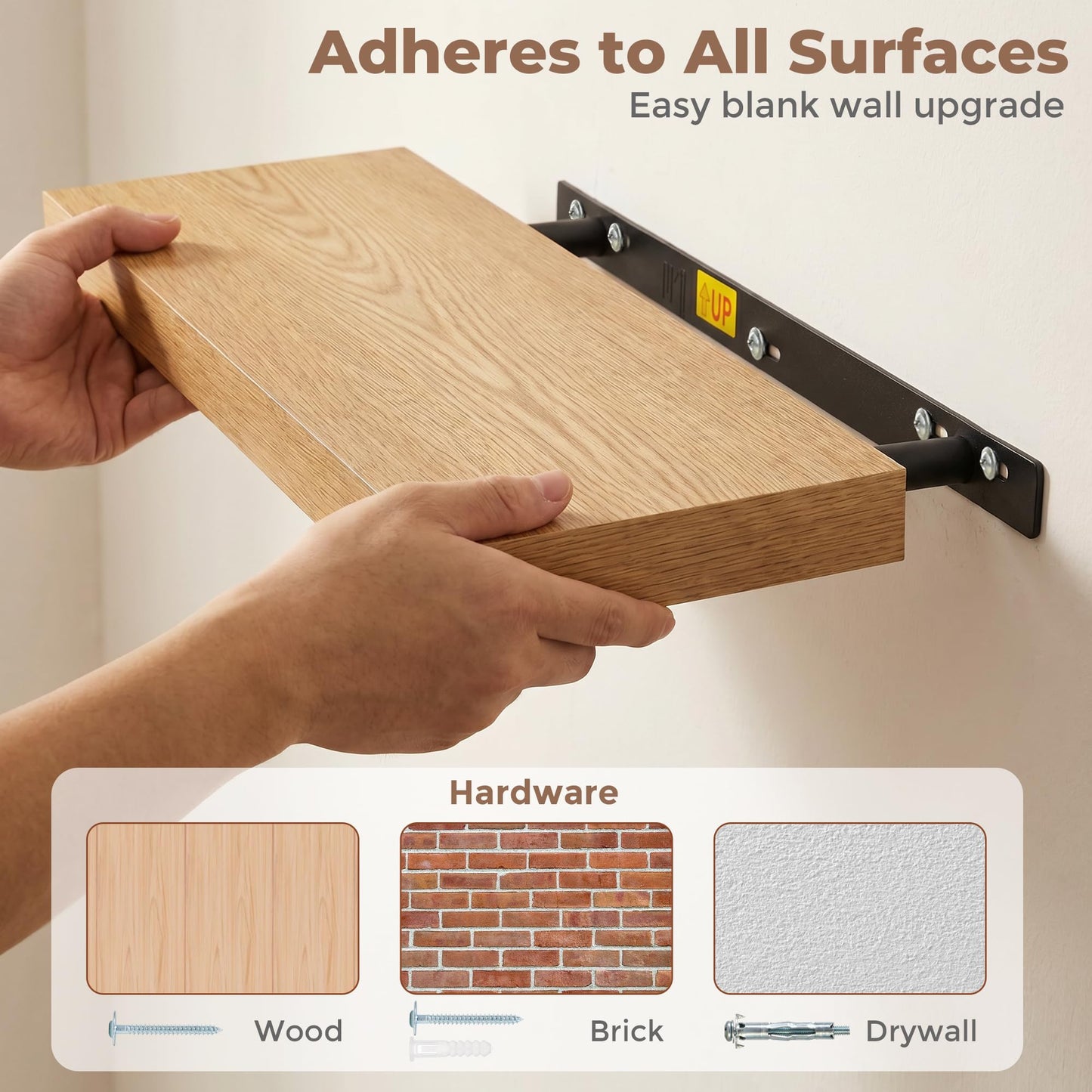 Venusmiles Floating Shelves for Wall, 24 Inch Floating Shelves Set of 2, 6.5" D Wooden Wall Mounted Display Shelves with Invisible Brackets for Living Room, Bedroom, Bathroom, Kitchen Decor, Oak