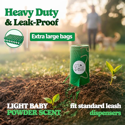 Dog Poop Bags, Light Baby Powder Scent, 60 Count (4 Rolls), Certified Compostable Cornstarch Blend - ASTM D6400 & EN 13432, Extra Thick, Leak-Proof, 9x13 Inch for Dogs & Cats