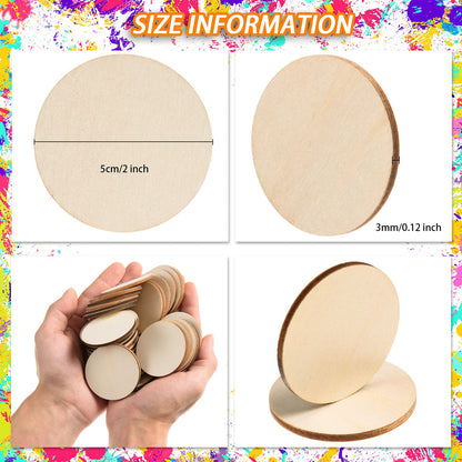 300 Pieces 2 Inch Unfinished Round Wood Slices Rounds Wooden Discs Wood Circles for Crafts Wood Blanks Round Cutouts Ornaments Slices for DIY Art Crafts Christmas Decorations