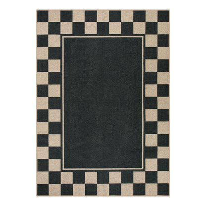 Moynesa Checkered Easy Jute 5x7 Area Rugs for Living Room, Washable Outdoor Patio Rug for Backyard Porches Non Slip, Black Farmhouse Carpet for Dining Room Balcony