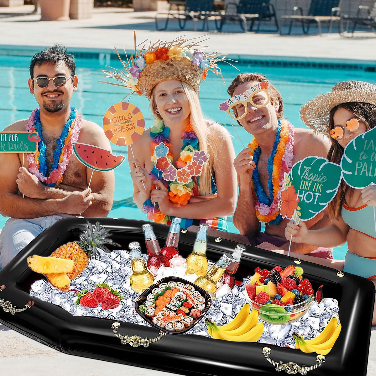 52Inch Inflatable Coffin Cooler Coffin Pool Float Inflatable Ice Chest Buffet Cooler Drink Beverage for Halloween Party Spooky Decor Cooler Pool Party Picnic Barbecue (Coffin Cooler)